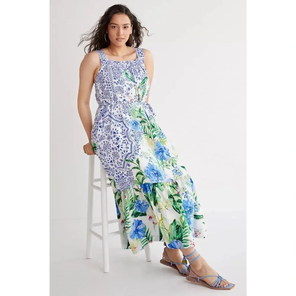 Anthropologie Maeve Bouquet Flounced Maxi Dress